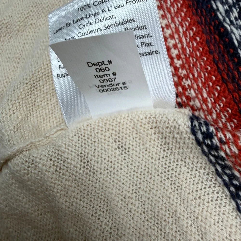 Eddie‎ Bauer Cardigan Sweater Womens XL Cream Striped Open Front Cotton Light